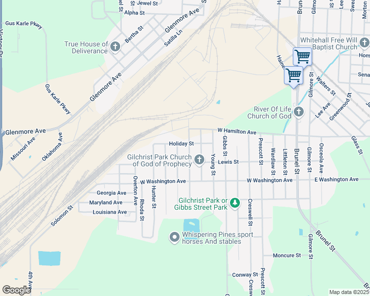 map of restaurants, bars, coffee shops, grocery stores, and more near 1604 Ball Street in Waycross