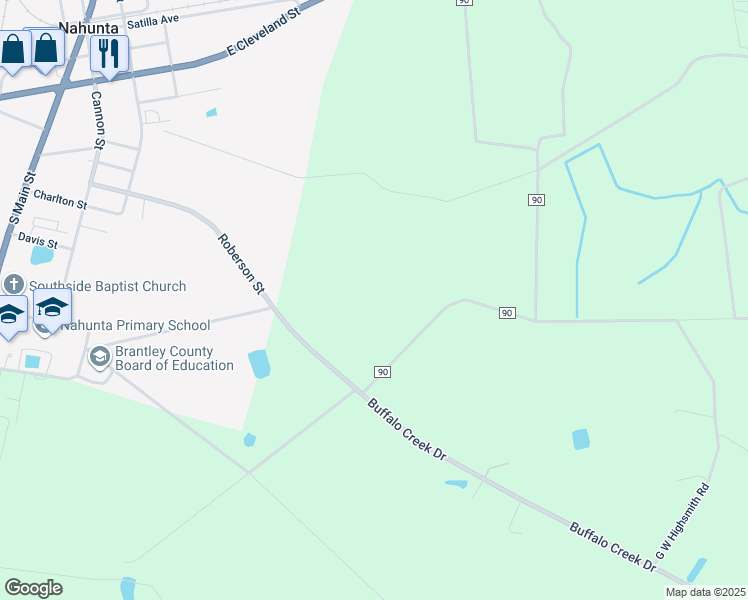 map of restaurants, bars, coffee shops, grocery stores, and more near in Nahunta