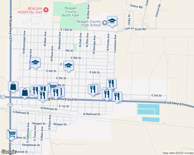 map of restaurants, bars, coffee shops, grocery stores, and more near 400-498 North Virginia Avenue in Big Lake