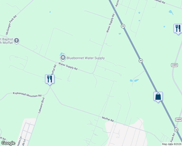 map of restaurants, bars, coffee shops, grocery stores, and more near 6715 Water Supply Road in Temple