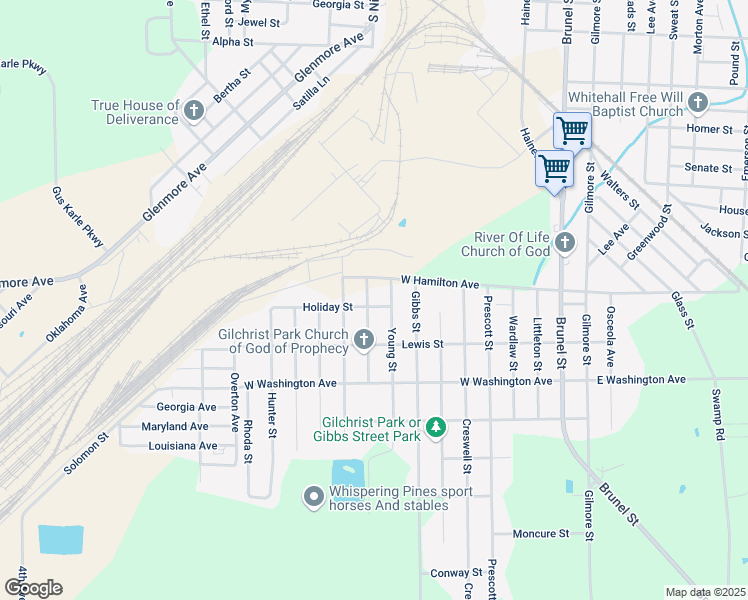 map of restaurants, bars, coffee shops, grocery stores, and more near 1501 Hall Street in Waycross