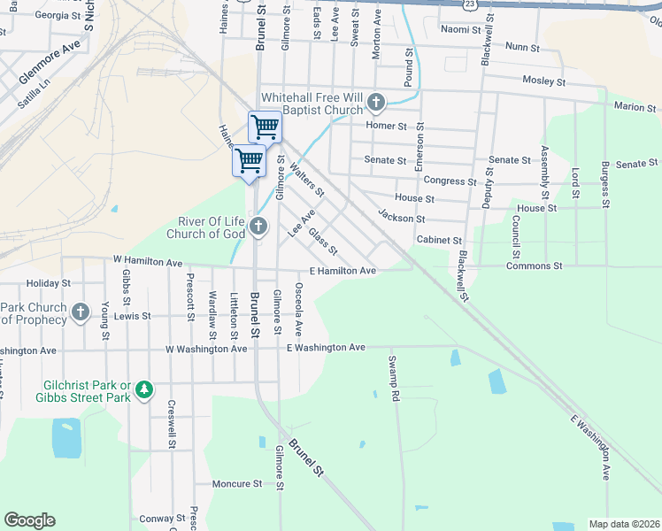 map of restaurants, bars, coffee shops, grocery stores, and more near 317 Fireman Street in Waycross