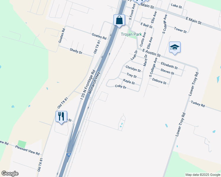 map of restaurants, bars, coffee shops, grocery stores, and more near 207 Coby Drive in Troy