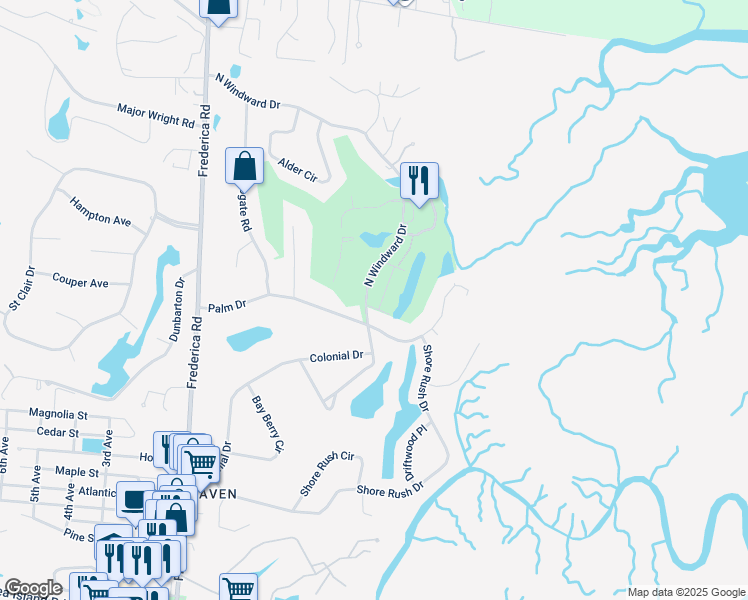 map of restaurants, bars, coffee shops, grocery stores, and more near 240 Sea Palms Colony in St. Simons Island