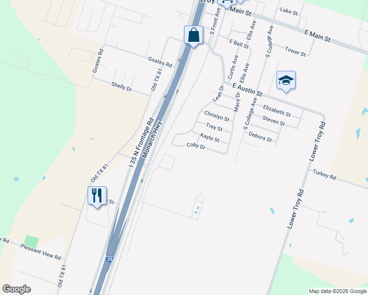 map of restaurants, bars, coffee shops, grocery stores, and more near 207 Coby Drive in Troy