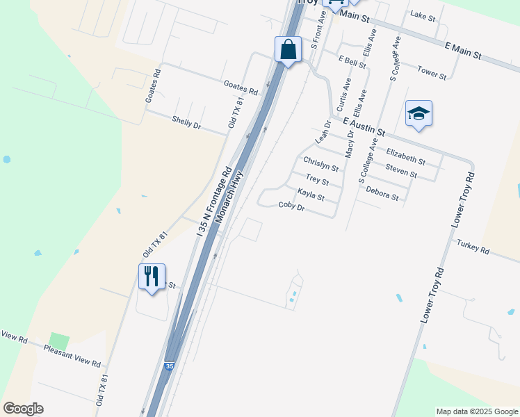 map of restaurants, bars, coffee shops, grocery stores, and more near 207 Coby Drive in Troy
