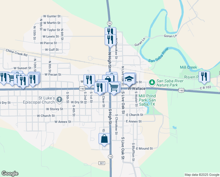 map of restaurants, bars, coffee shops, grocery stores, and more near in San Saba