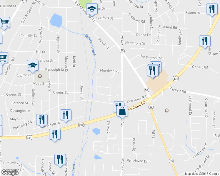 map of restaurants, bars, coffee shops, grocery stores, and more near 2000 in Dothan