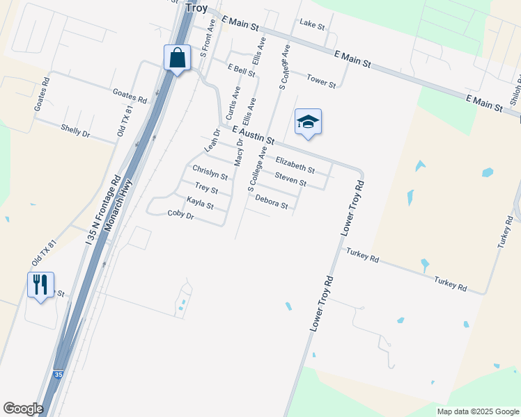 map of restaurants, bars, coffee shops, grocery stores, and more near 515 Debora Street in Troy