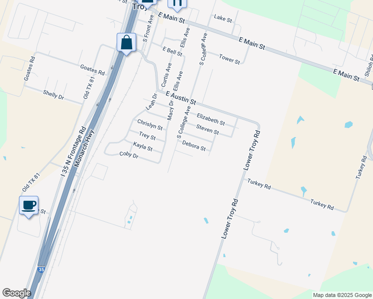 map of restaurants, bars, coffee shops, grocery stores, and more near 515 Debora Street in Troy