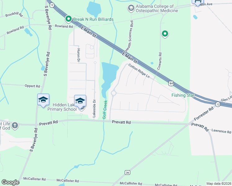map of restaurants, bars, coffee shops, grocery stores, and more near Cotton Ridge Lane in Dothan