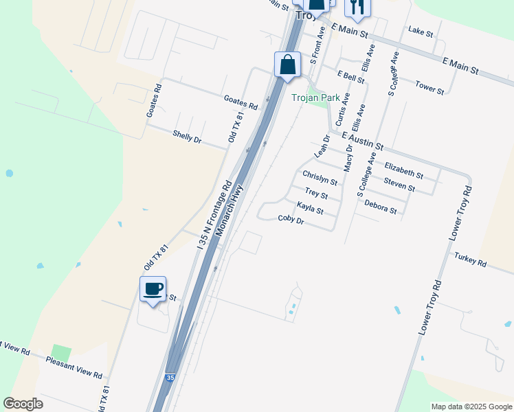 map of restaurants, bars, coffee shops, grocery stores, and more near 1106 Leah Drive in Troy