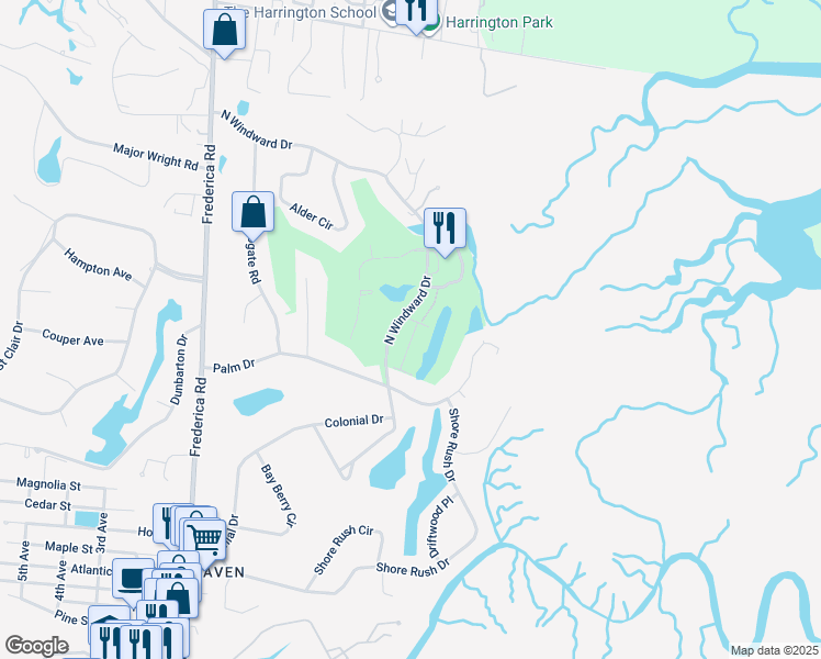 map of restaurants, bars, coffee shops, grocery stores, and more near 268 Moss Oak Circle in St. Simons Island