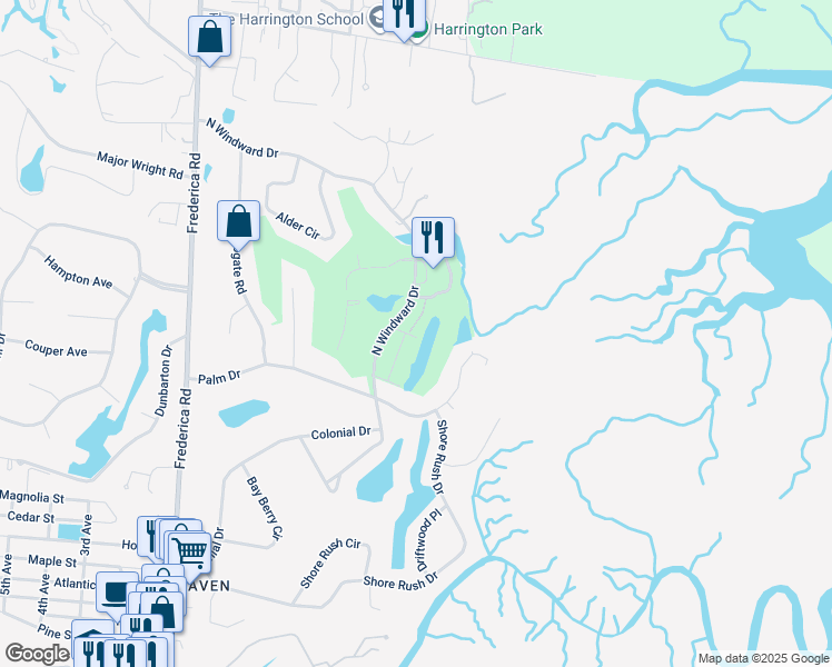 map of restaurants, bars, coffee shops, grocery stores, and more near 268 Moss Oak Circle in St. Simons Island