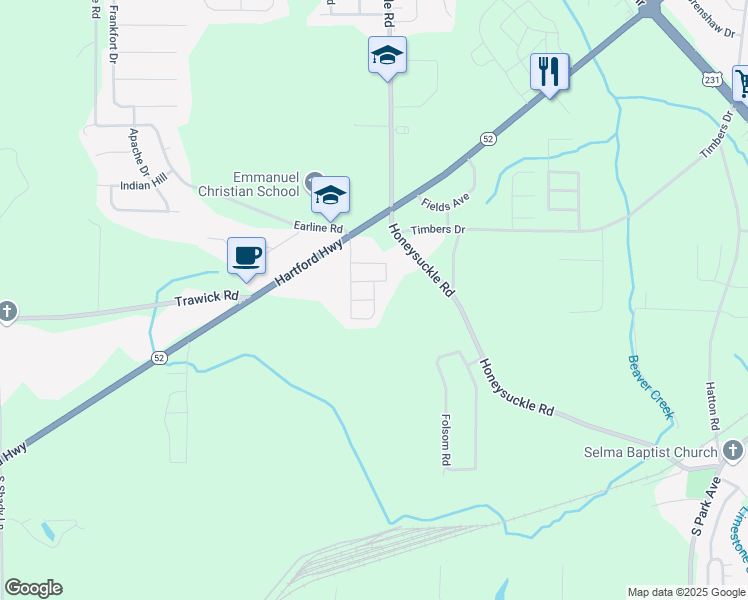 map of restaurants, bars, coffee shops, grocery stores, and more near Mount Vernon Lane in Dothan