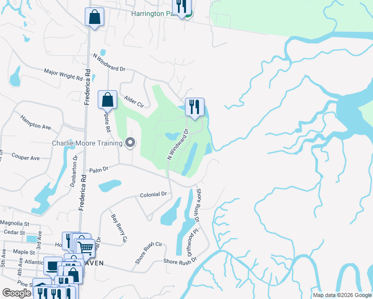 map of restaurants, bars, coffee shops, grocery stores, and more near 267 Moss Oak Circle in St. Simons Island