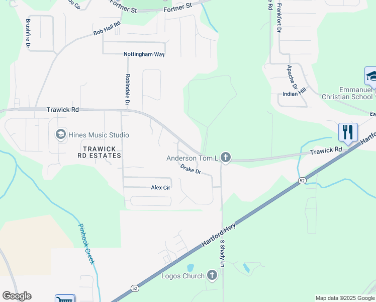 map of restaurants, bars, coffee shops, grocery stores, and more near 105 Teal Trail in Dothan