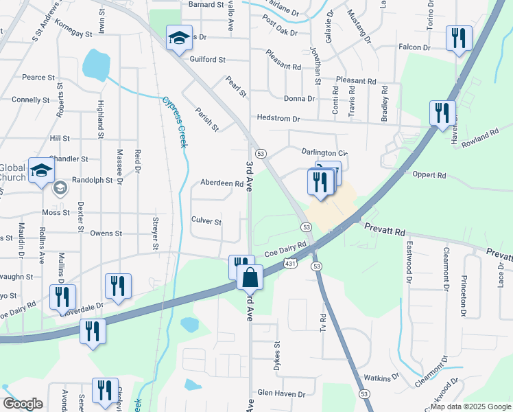 map of restaurants, bars, coffee shops, grocery stores, and more near 1965 3rd Avenue in Dothan