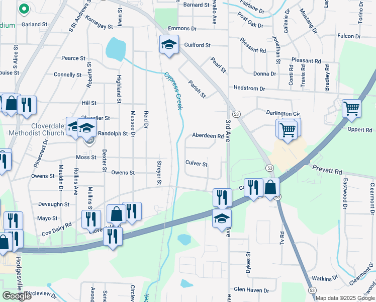 map of restaurants, bars, coffee shops, grocery stores, and more near 1923 Shamrock Road in Dothan