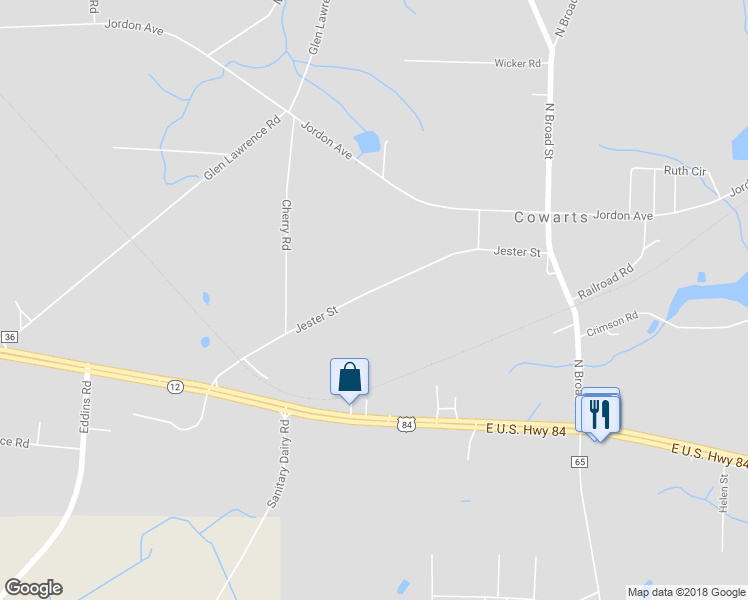 map of restaurants, bars, coffee shops, grocery stores, and more near 472 Jester Street in Cowarts
