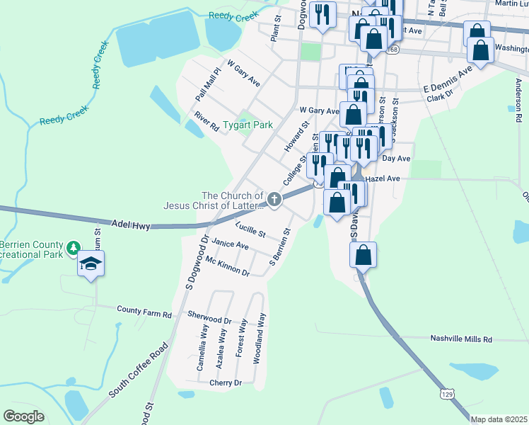 map of restaurants, bars, coffee shops, grocery stores, and more near 910 Adel Highway in Nashville