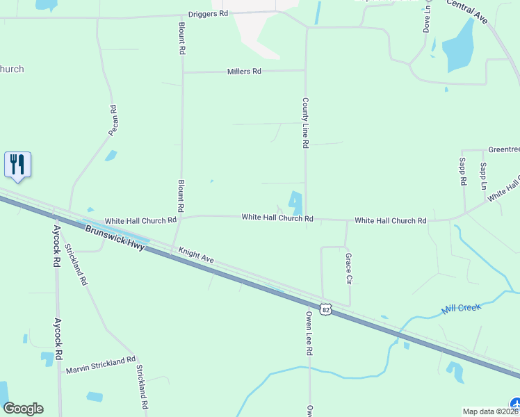 map of restaurants, bars, coffee shops, grocery stores, and more near 4337 White Hall Church Road in Waycross