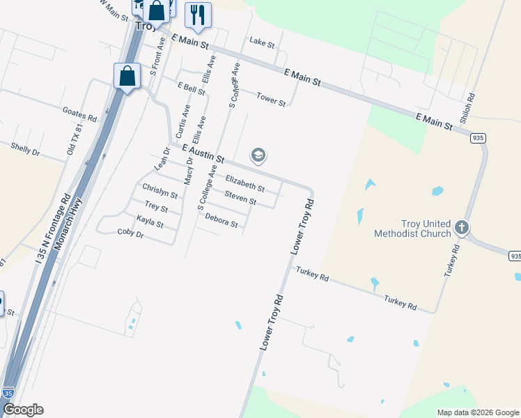 map of restaurants, bars, coffee shops, grocery stores, and more near 805 Pamela Avenue in Troy