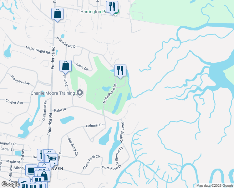 map of restaurants, bars, coffee shops, grocery stores, and more near 267 Moss Oak Circle in St. Simons Island