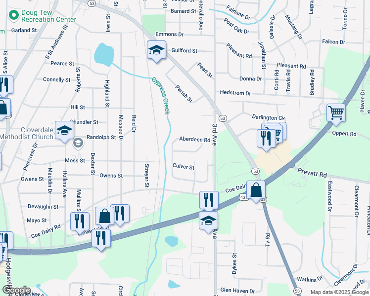 map of restaurants, bars, coffee shops, grocery stores, and more near 1911 Shamrock Road in Dothan
