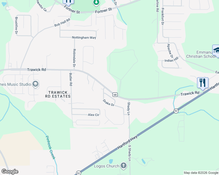 map of restaurants, bars, coffee shops, grocery stores, and more near 105 Teal Trail in Dothan