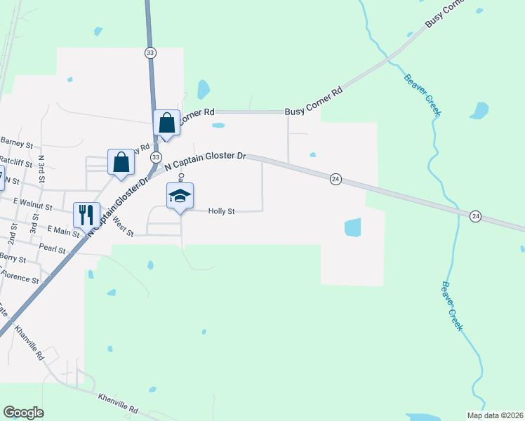 map of restaurants, bars, coffee shops, grocery stores, and more near 466 North Magnolia Street in Gloster