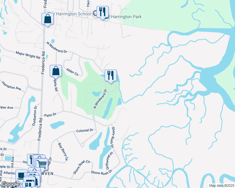 map of restaurants, bars, coffee shops, grocery stores, and more near 337 Moss Oak Circle in St. Simons Island