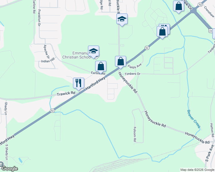 map of restaurants, bars, coffee shops, grocery stores, and more near 106 Charleston Ln in Dothan