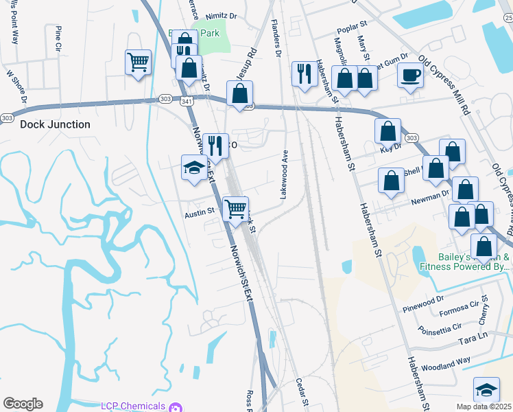 map of restaurants, bars, coffee shops, grocery stores, and more near 311 Kingsland Avenue in Brunswick