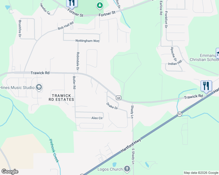 map of restaurants, bars, coffee shops, grocery stores, and more near 17 Harrington Lane in Dothan