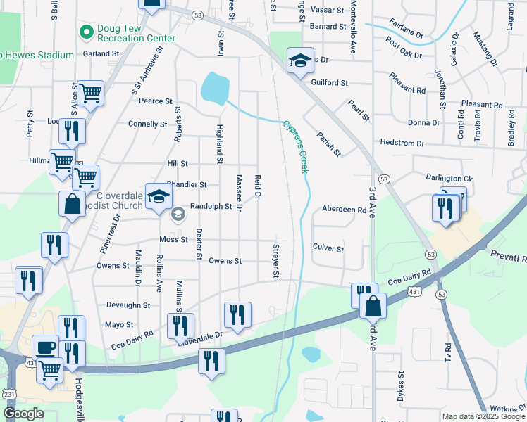 map of restaurants, bars, coffee shops, grocery stores, and more near 403 Reid Drive in Dothan