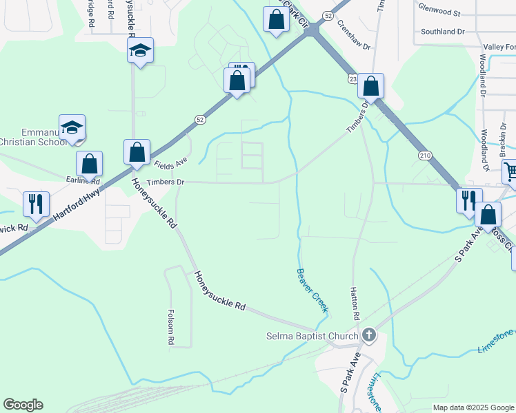 map of restaurants, bars, coffee shops, grocery stores, and more near 111 Inalaura Court in Dothan