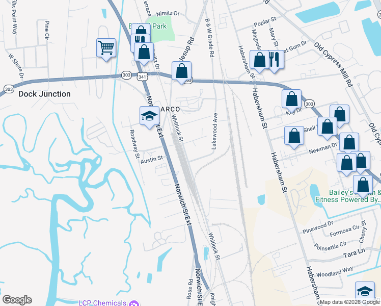 map of restaurants, bars, coffee shops, grocery stores, and more near 311 Kingsland Avenue in Brunswick