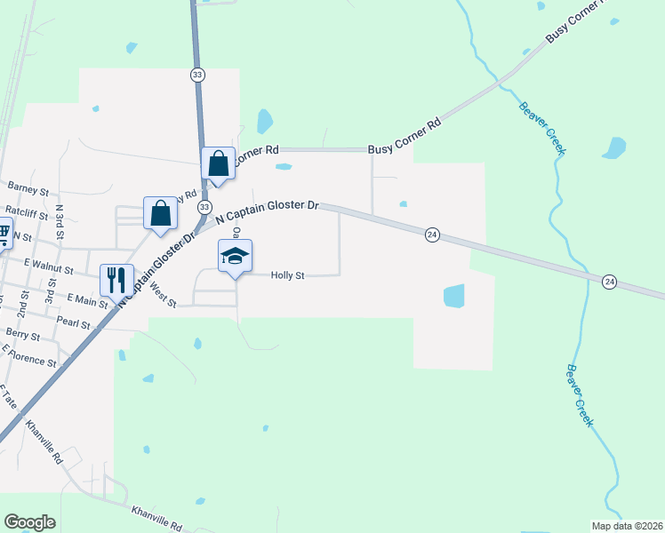 map of restaurants, bars, coffee shops, grocery stores, and more near 100-466 North Magnolia Street in Gloster