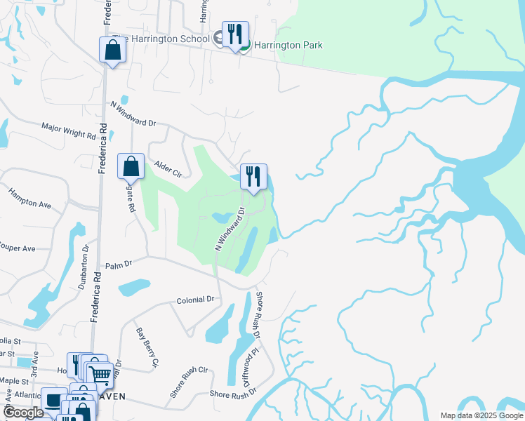 map of restaurants, bars, coffee shops, grocery stores, and more near 337 Moss Oak Circle in St. Simons Island