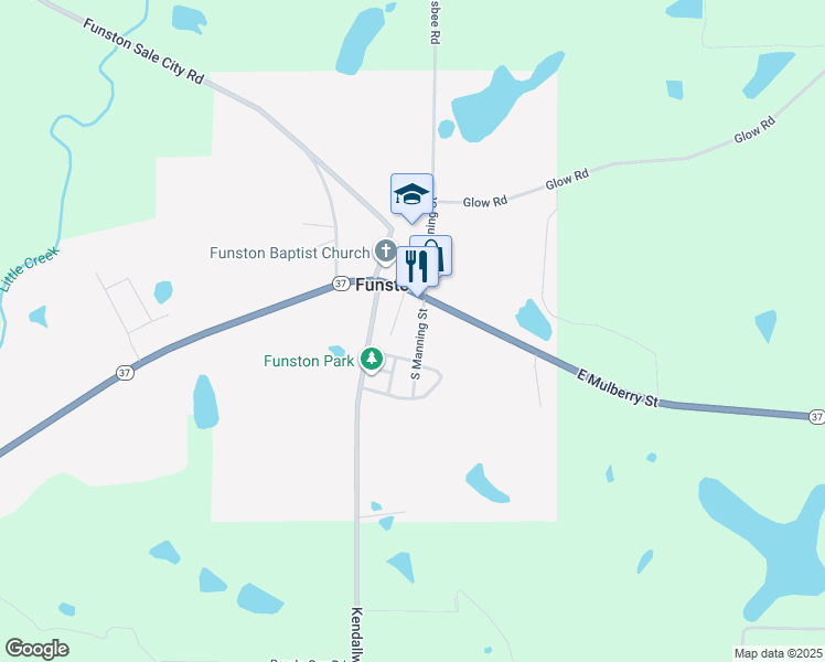 map of restaurants, bars, coffee shops, grocery stores, and more near 127 South Manning Street in Funston