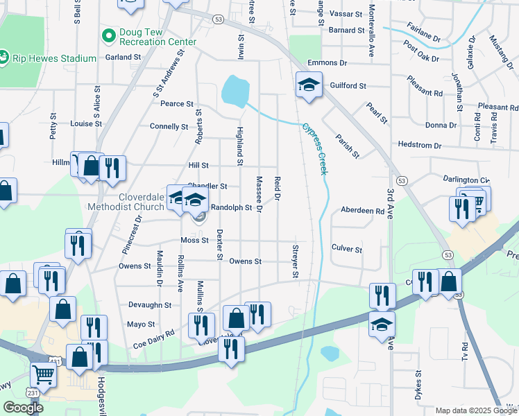 map of restaurants, bars, coffee shops, grocery stores, and more near 1000 Randolph Street in Dothan