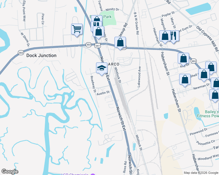 map of restaurants, bars, coffee shops, grocery stores, and more near 4231 Norwich Street Extension in Brunswick