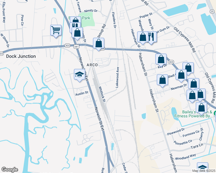 map of restaurants, bars, coffee shops, grocery stores, and more near 311 Kingsland Avenue in Brunswick