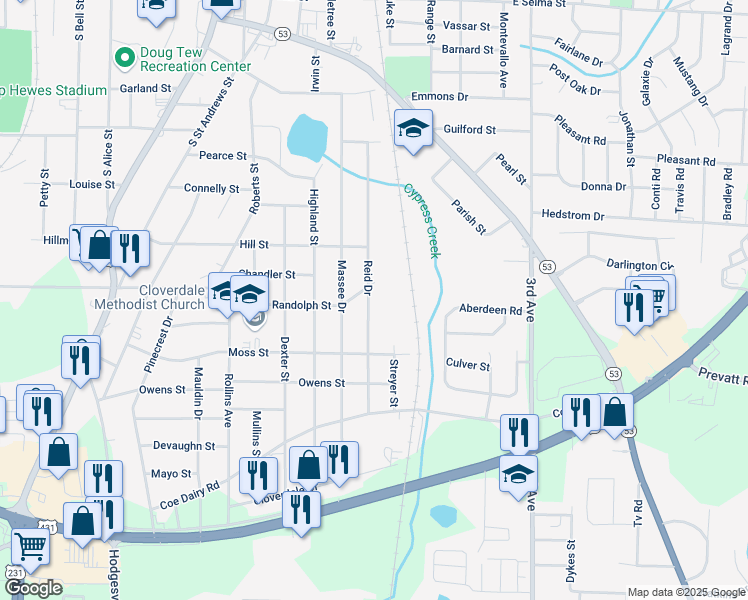 map of restaurants, bars, coffee shops, grocery stores, and more near 403 Reid Drive in Dothan