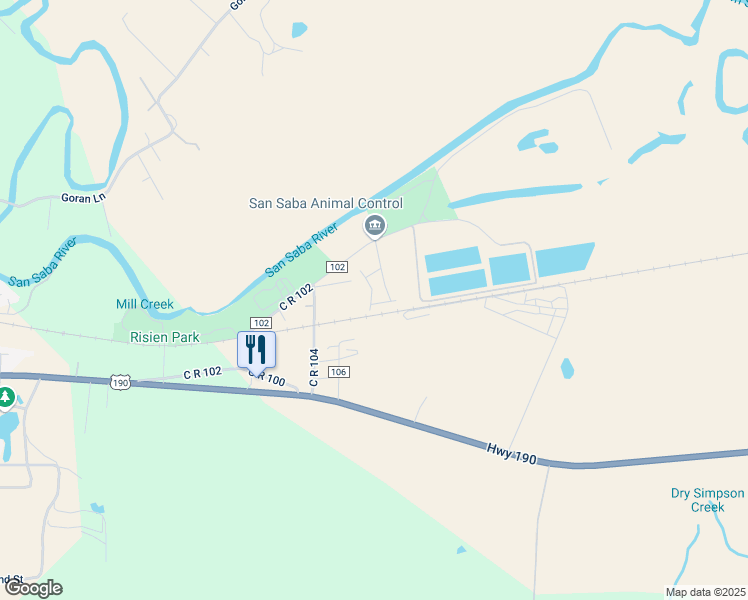 map of restaurants, bars, coffee shops, grocery stores, and more near 404 Riverview Circle in San Saba