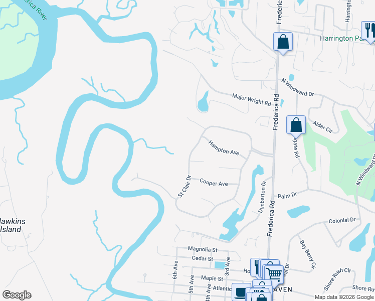 map of restaurants, bars, coffee shops, grocery stores, and more near 140 Saint Clair Drive in St. Simons Island
