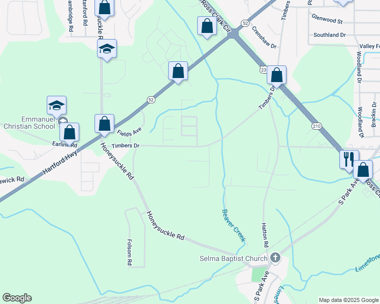 map of restaurants, bars, coffee shops, grocery stores, and more near 112 Inalaura Court in Dothan