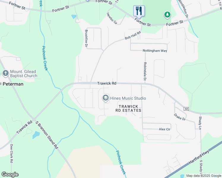 map of restaurants, bars, coffee shops, grocery stores, and more near 108 Pioneer Trail in Dothan
