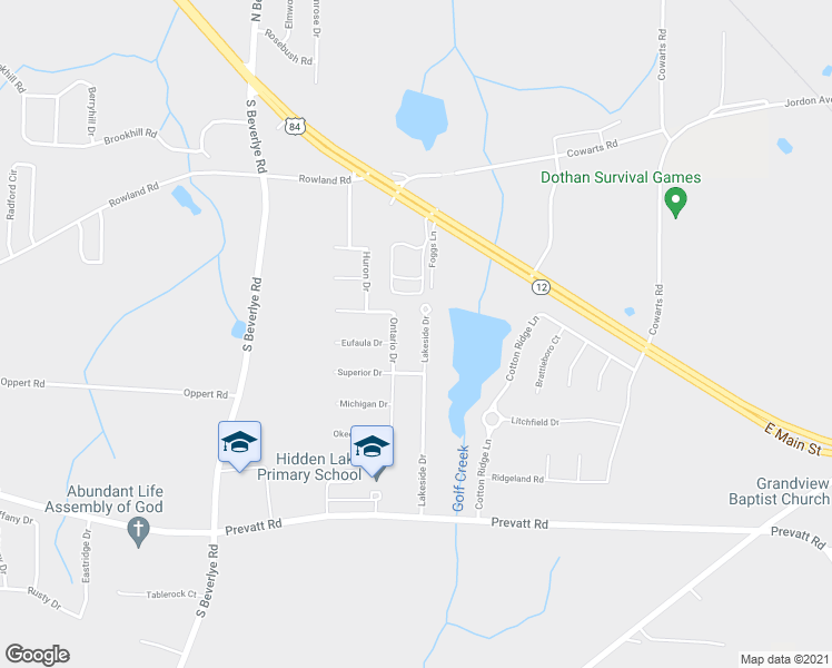 map of restaurants, bars, coffee shops, grocery stores, and more near 207 Lakeside Drive in Dothan